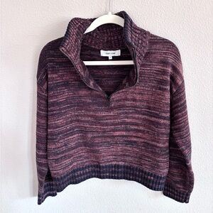 John + Jenn Maroon and Black Cowl Neck quarter zip Sweater